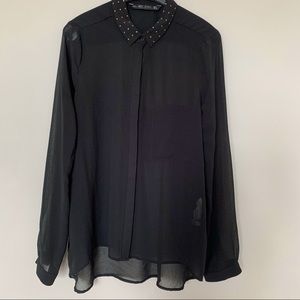 Zara sheer black shirt with studded collar